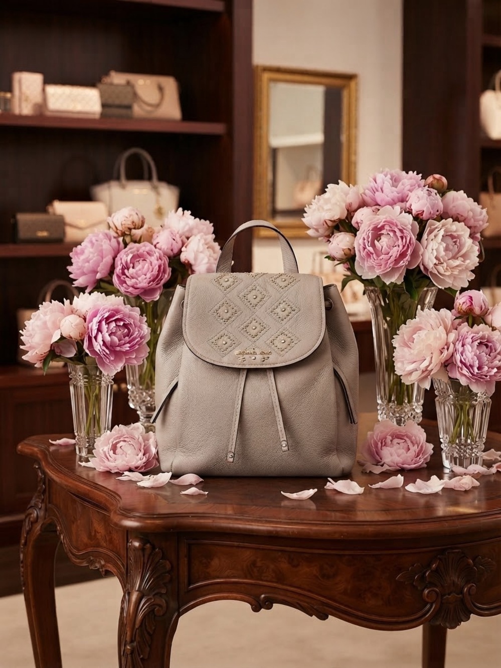 Michael Kors Riley Large Pebbled Leather Studded Backpack